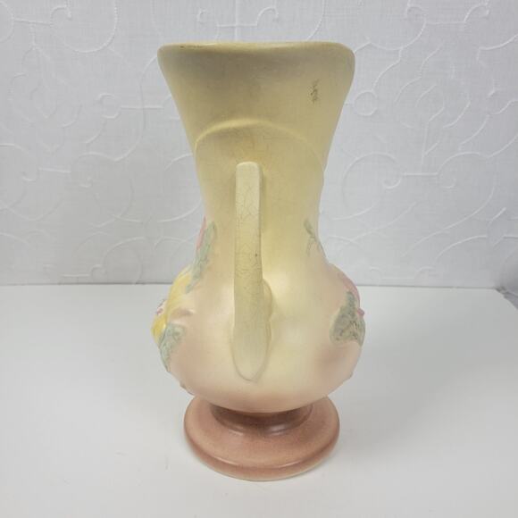 VTG Hull Pottery Magnolia Flower Vase Footed Matte‎ Yellow 2 Handle Art Nouveau - Picture 4 of 16